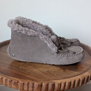 UGG Alena Gray Suede Sheepskin Cuff Moccasins Slippers Size US 9 Women